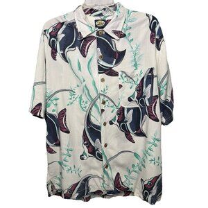 VTG Tommy Bahama Mens M Silk Short Sleeve Camp‎ Shirt Floral Made in Hong Kong